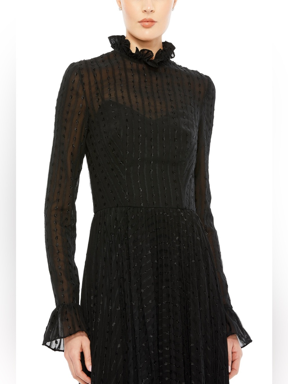 NWT MAC DUGGAL 49627 Beaded Chiffon Dress in Black ~ Size 2 | MSRP $398